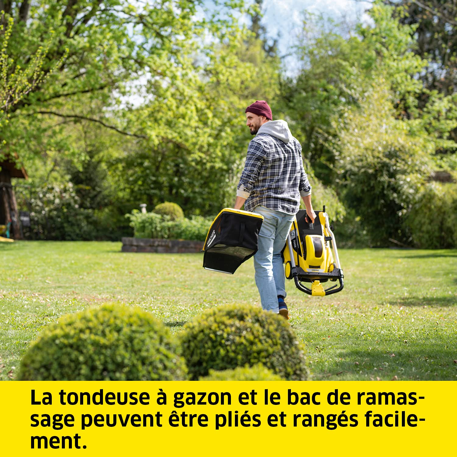Kärcher 36 V Tondeuse à Gazon sans Fil LMO 36-40, Largeur de Coupe : 40 cm, Hauteur de Coupe Réglable : 20-70 mm, Bac de Ramassage : 50 L, nécessite la batterie Kärcher 36 V, Batterie non Incluse