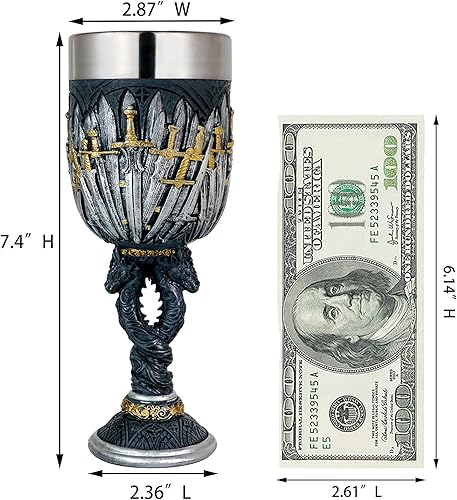 Miniatura 4 de alikiki Copa de vino de dragón con espadas medievales – GOT D&D Game Cáliz de mercancía – Taza de acero inoxidable de 7 onzas – Regalos de fiesta de