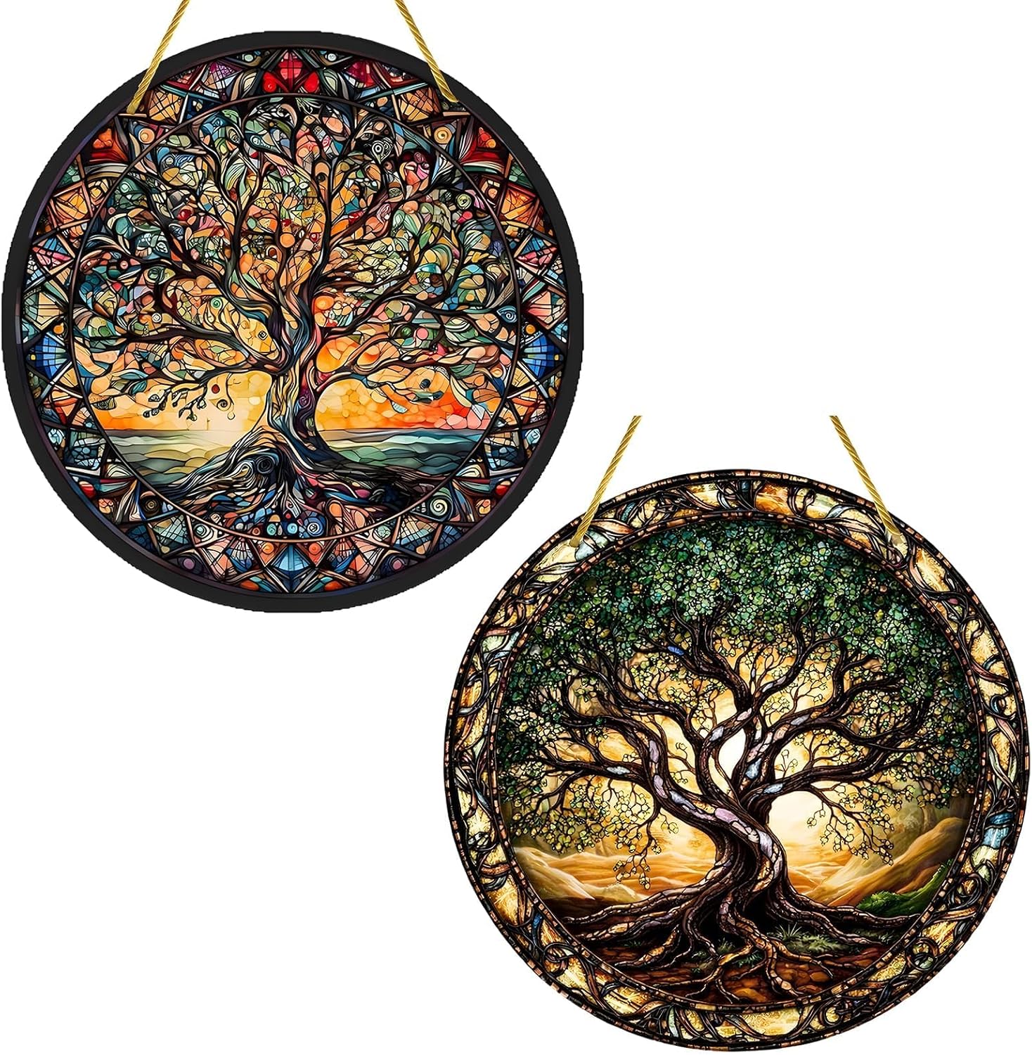 2Pcs Stained Window Hanging, 5.9 Inch Tree of Life, Tree of Life Stained Hanging Suitable for Window Decoration, Home Decoration Improvement