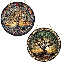 2Pcs Stained Window Hanging, 5.9 Inch Tree of Life, Tree of Life Stained Hanging Suitable for Window Decoration, Home Decoration Improvement