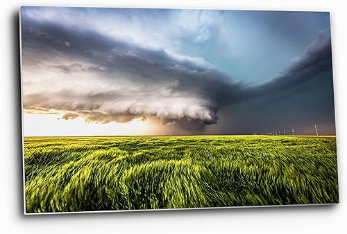 Storm Wall Art (Ready to Hang) Metal Print of Supercell Thunderstorm Over Wheat Field on Stormy Spring Day in Kansas Weather Photography Nature