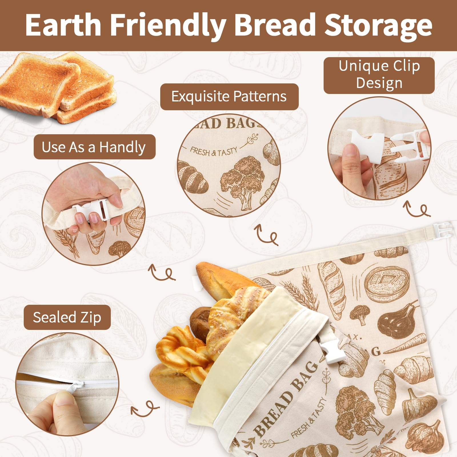 2 sacchetti per il pane di cera d'api, 43 cm x 33 cm, riutilizzabili, per pane e pane, stile 1