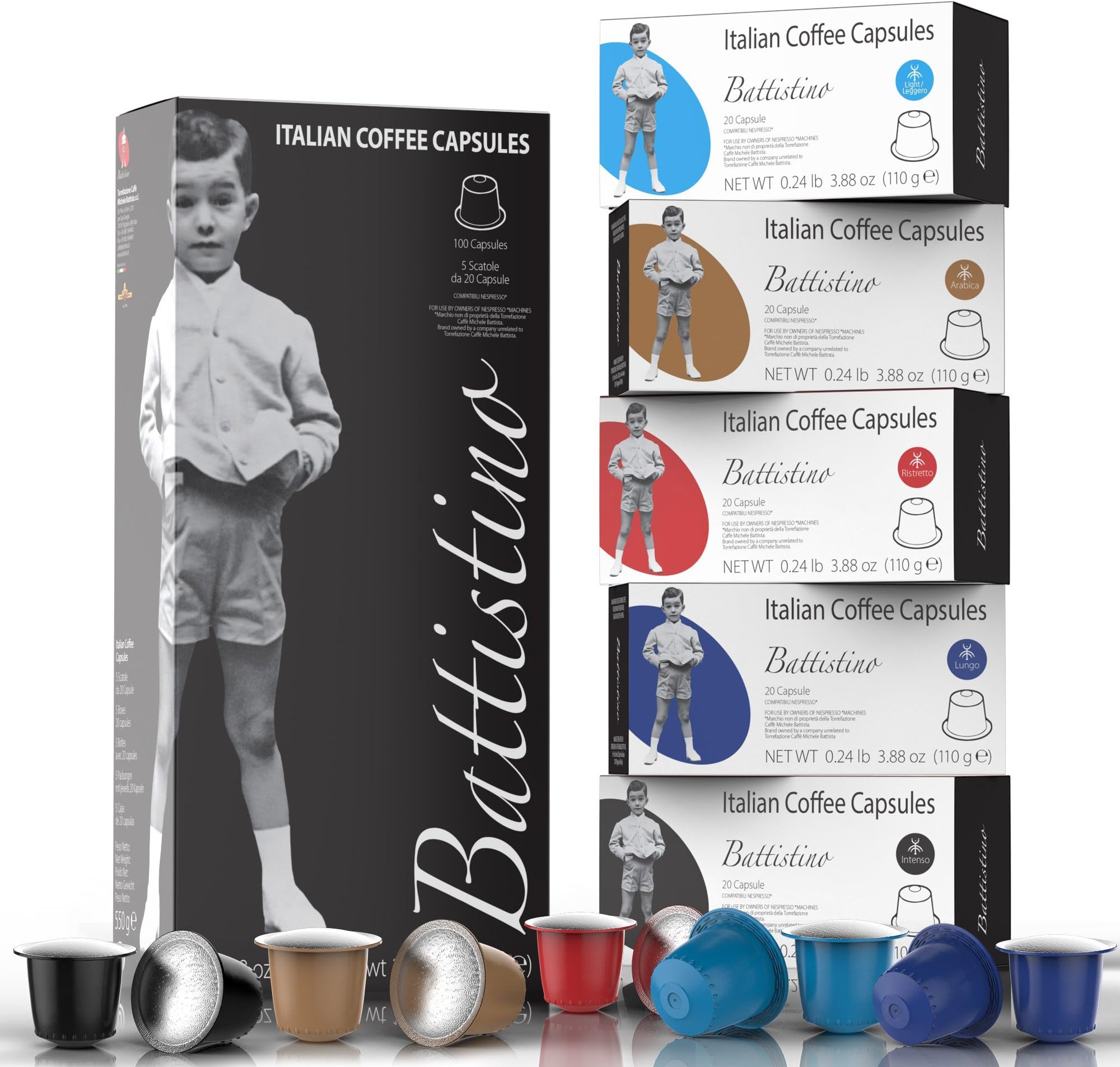 Battistino Italian Premium Coffee for Nespresso OriginalLine Machine - 100 Pod Variety Pack