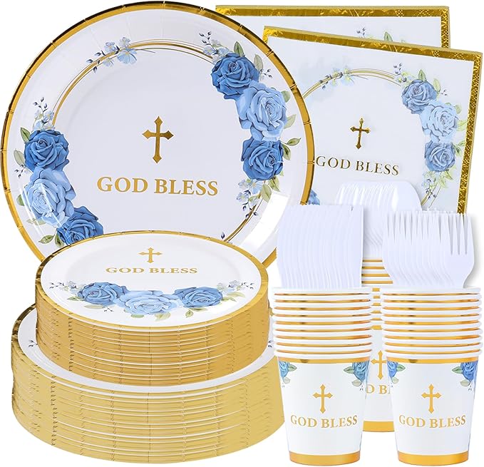 Baptism plates and napkins party supplies, baptism plates and napkins boy, first