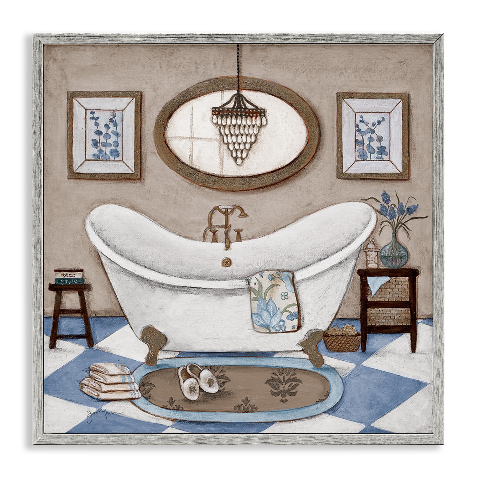 'Checkered Relaxing Bathtub'| Framed Giclee Art