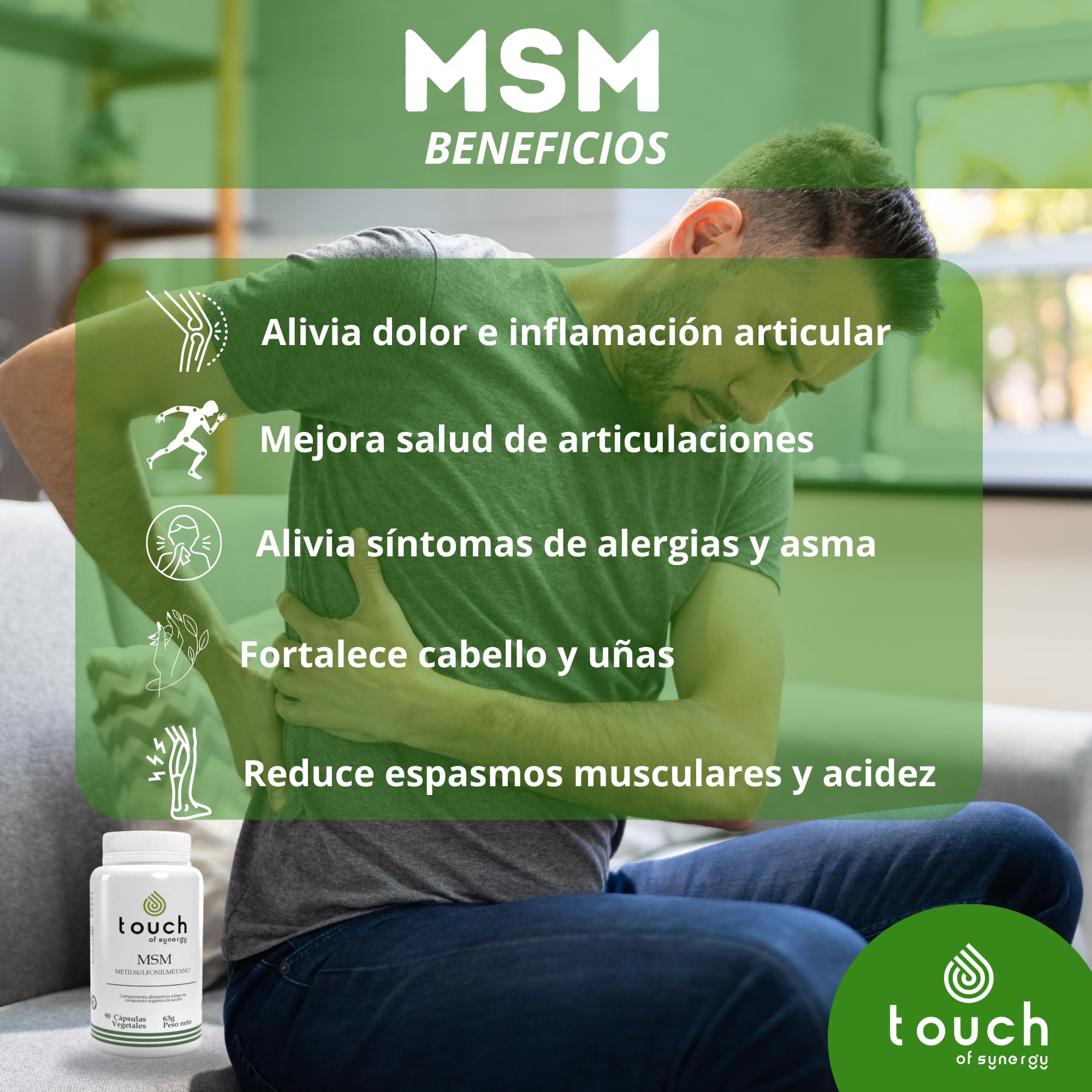 MSM 1000mg - 90 Cápsulas - Metilsulfonilmetano Puro - Apoya la Salud Articular, Reduce la Inflamación y Mejora la Movilidad