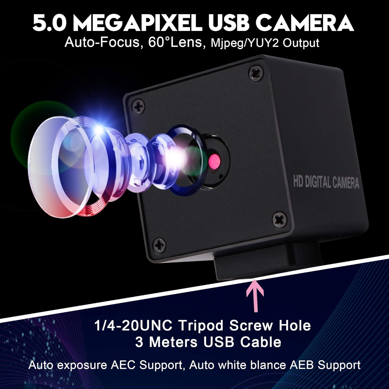 Uр Tо 50% оƒƒ SVPRO 60 Degree Autofocus USB Camera with Aluminum Case, High Definition USB Camera Module 5MP 2592x1944 CMOS OV5640 Sensor CCTV Surveillance Video Camera