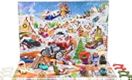 Toy Cars & Playset, 2025 Advent Calendar with 10 Vehicles in 1:64 Scale, 10 Ornament Clips & 14 Winter-Themed Accessories