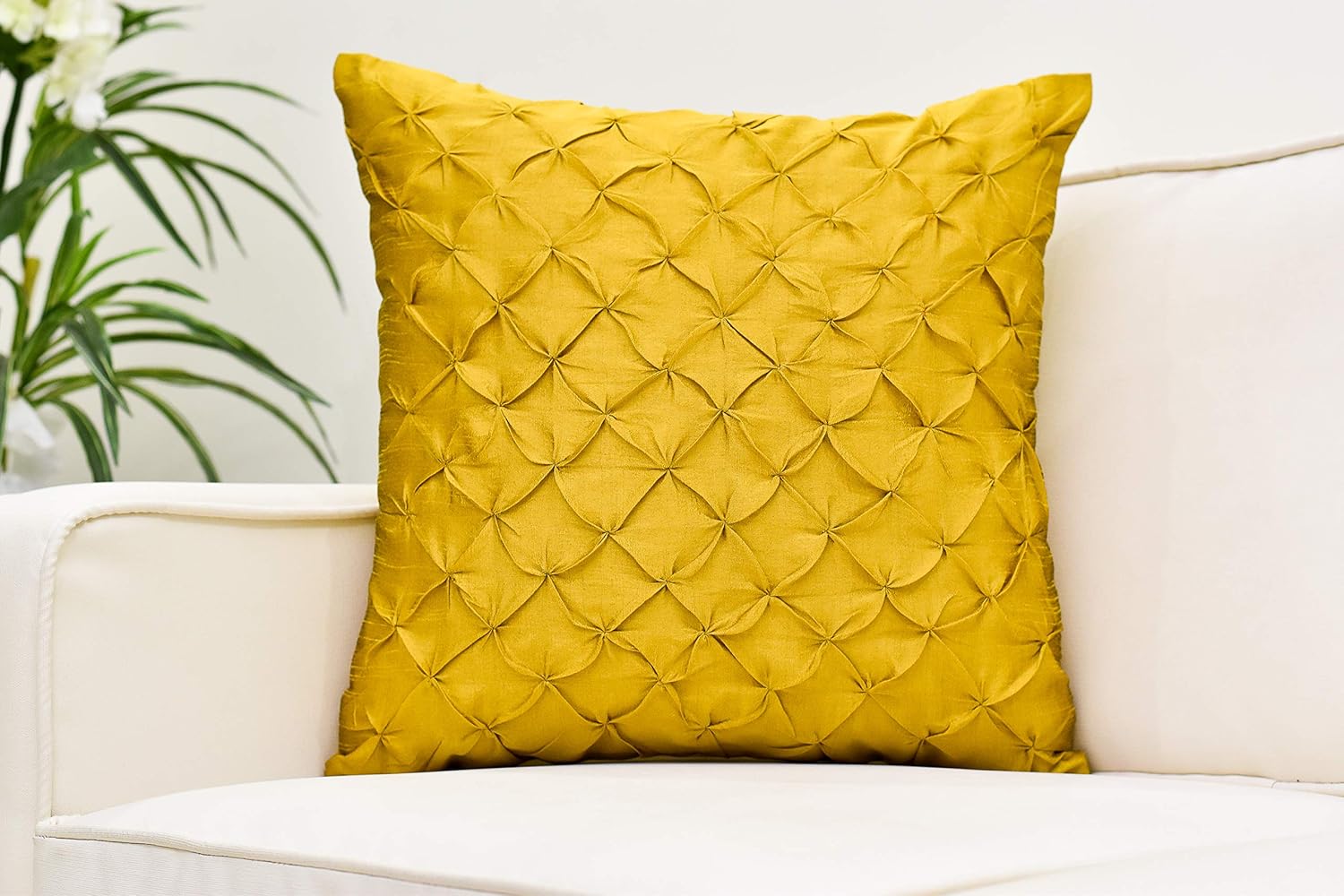 The White Petals Mustard Yellow Throw Pillow Cover - (24x24 inch) | Decorative, Washable Cushion Covers for Couch, Sofa, Bedroom, Living Room - Pack of 2