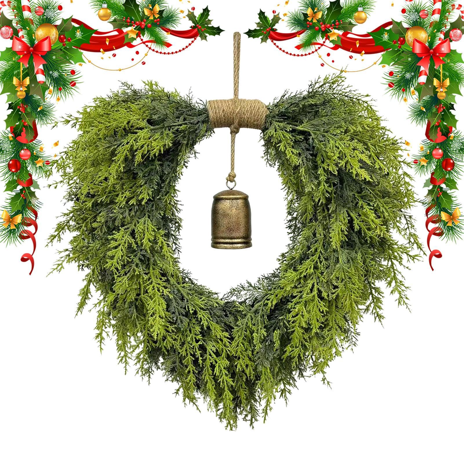 Couronne de Noël artificielle vintage avec cloche rustique pour cheminée et mur
