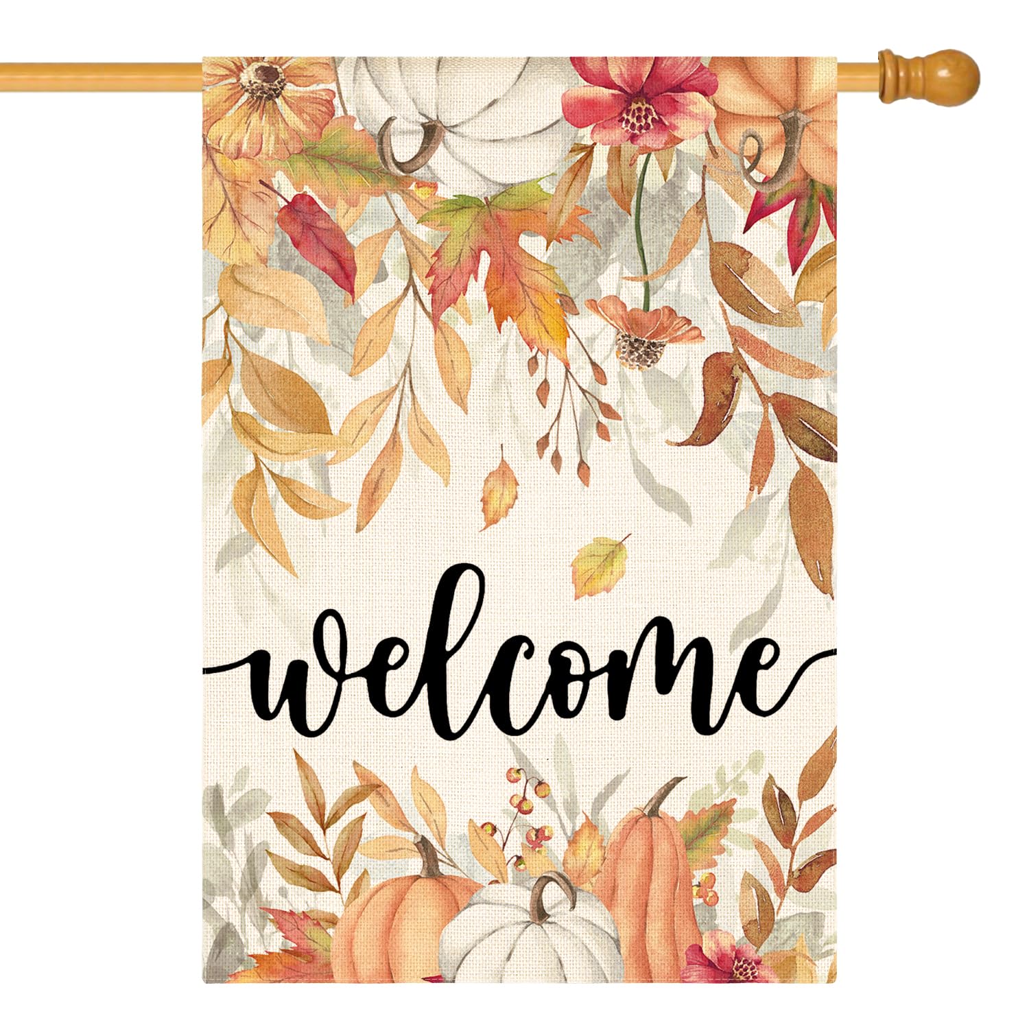 Drapeau d'automne pour jardin grand format avec citrouille fleurie pour décoration extérieure