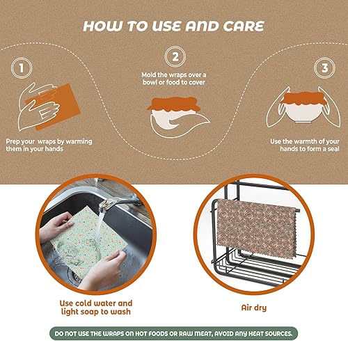 Miniatura 13 de Akeeko Envolturas reutilizables de cera de abejas – Surtido de 9 paquetes, reutilizables, sin plástico, almacenamiento de alimentos 5 pequeñas, 2