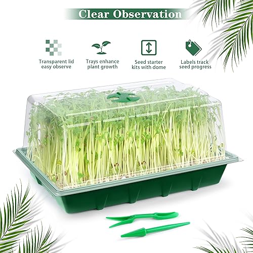 Miniatura 4 de Hahood Paquete de 6 bandejas de inicio de semillas con cúpula de humedad, bandejas de cultivo de germinación de plástico con etiquetas de plantas,