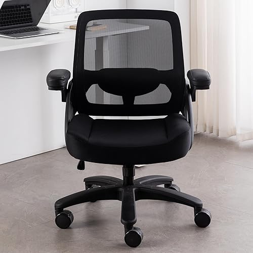 Miniatura 2 de Silla de oficina grande y alta de 400 libras con asiento ancho, silla de escritorio ergonómica resistente con brazos abatibles, silla ejecutiva de