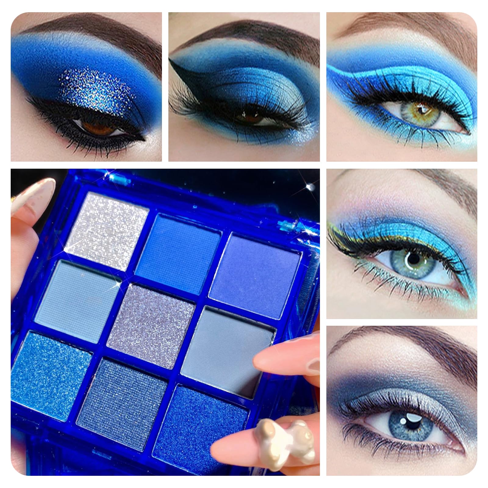 Leogony Blue Eyeshadow Palette, Matte Eye Shadows Pallets Women, Glitter Eye Shadow Palettes for Makeup, 13.75 g (Pack of 4) - Image 2
