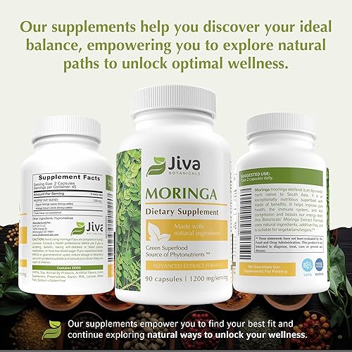 Miniatura 6 de Jiva Botanicals Cápsulas de extracto de hojas de moringa, hechas de polvo de hoja de moringa y suplemento de oleifera para apoyo inmunológico y
