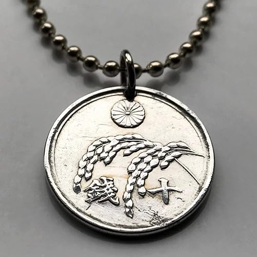 Miniatura 3 de 1946 Japan 10 Sen coin pendant Nippon jewelry rice plants Chrysanthemum flower Tokyo Kobe Yokohama Osaka Sendai Sapporo Kyoto Saitama Fukuoka Nagoya