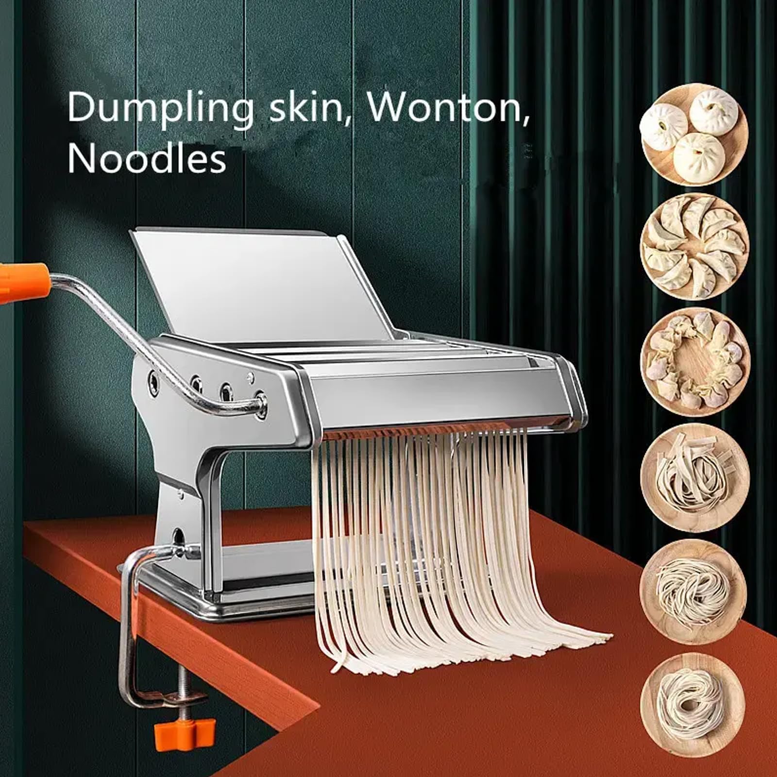 Pasta Maker Manuelle Edelstahlmaschine mit Handkurbel, 3 einstellbare Breiteneinstellungen, einfach zu bedienende Nudelpresse für runde und dünne Nudeln, langlebiges Design