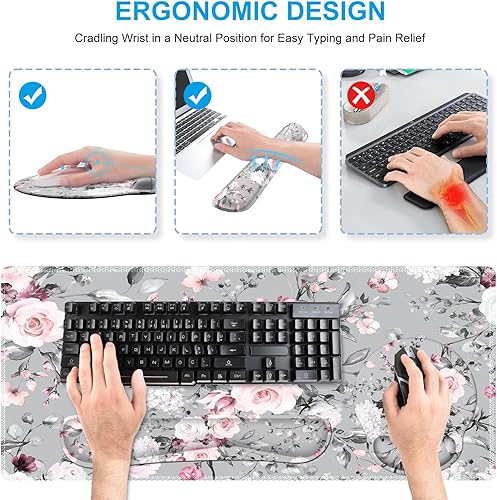 Miniatura 3 de iCasso Juego de soporte de muñeca grande para mouse, 4 en 1 XXL + reposamuñecas para teclado + reposamuñecas para mouse + juego de posavasos con