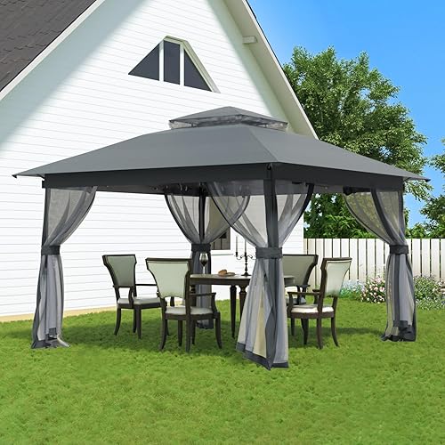 Auraway Outdoor Pop-Up Gazebo with Insect Screen & Dual-Layer Weatherproof