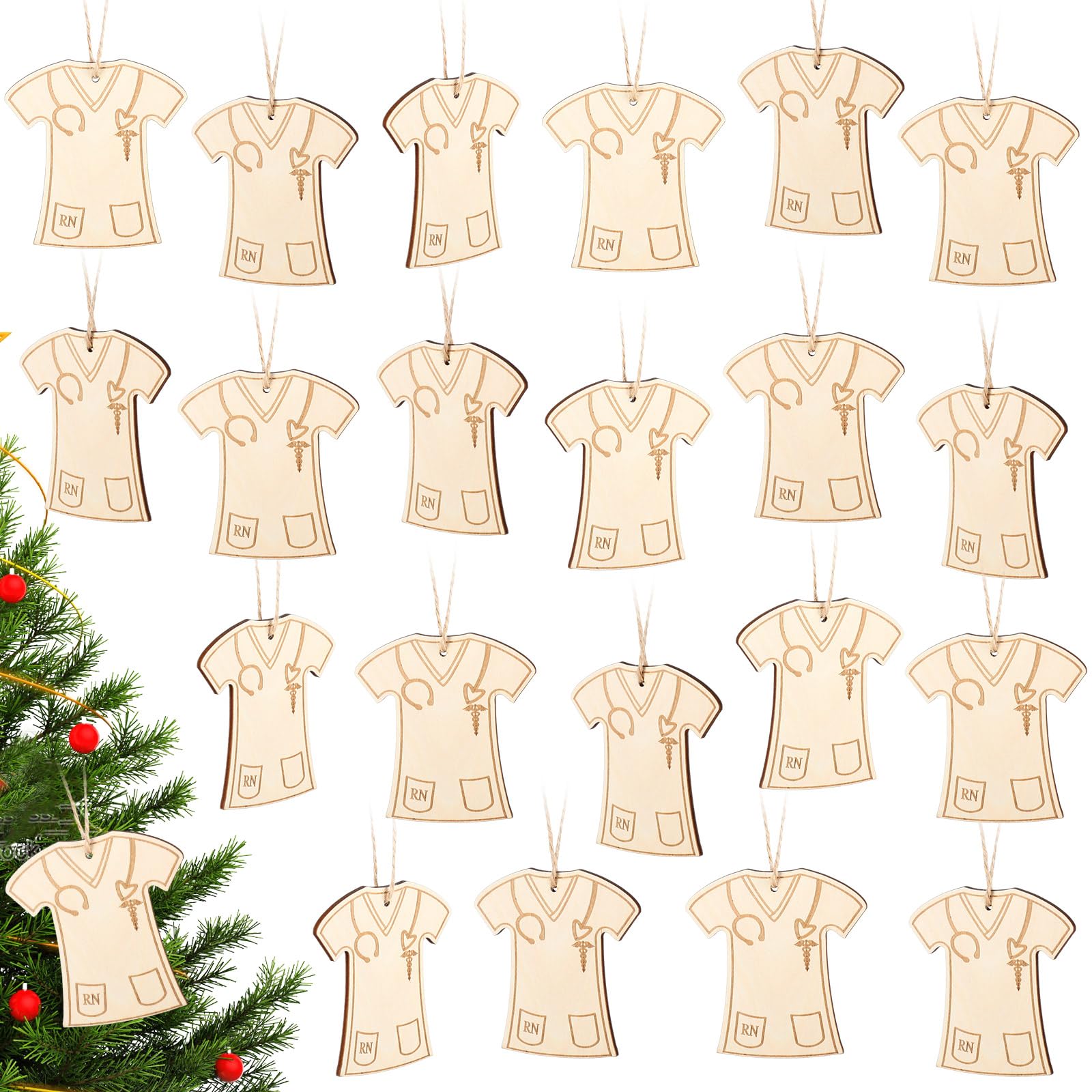 20 adornos de madera de enfermera para manualidades y decoración de árbol