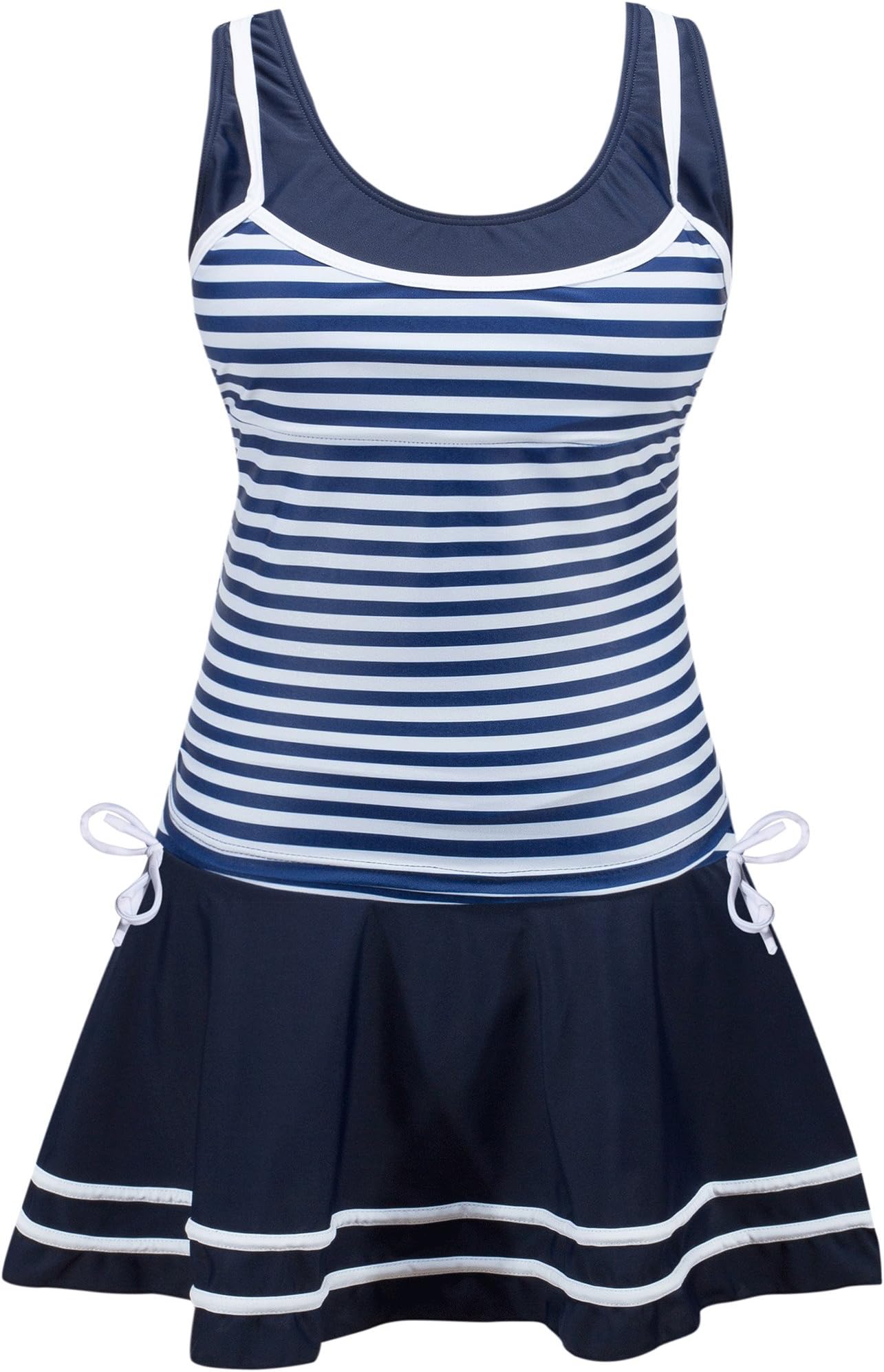 NINEWE Women's Tankini Striped Vintage Two Piece Swim Dress Swimsuit Blue US2