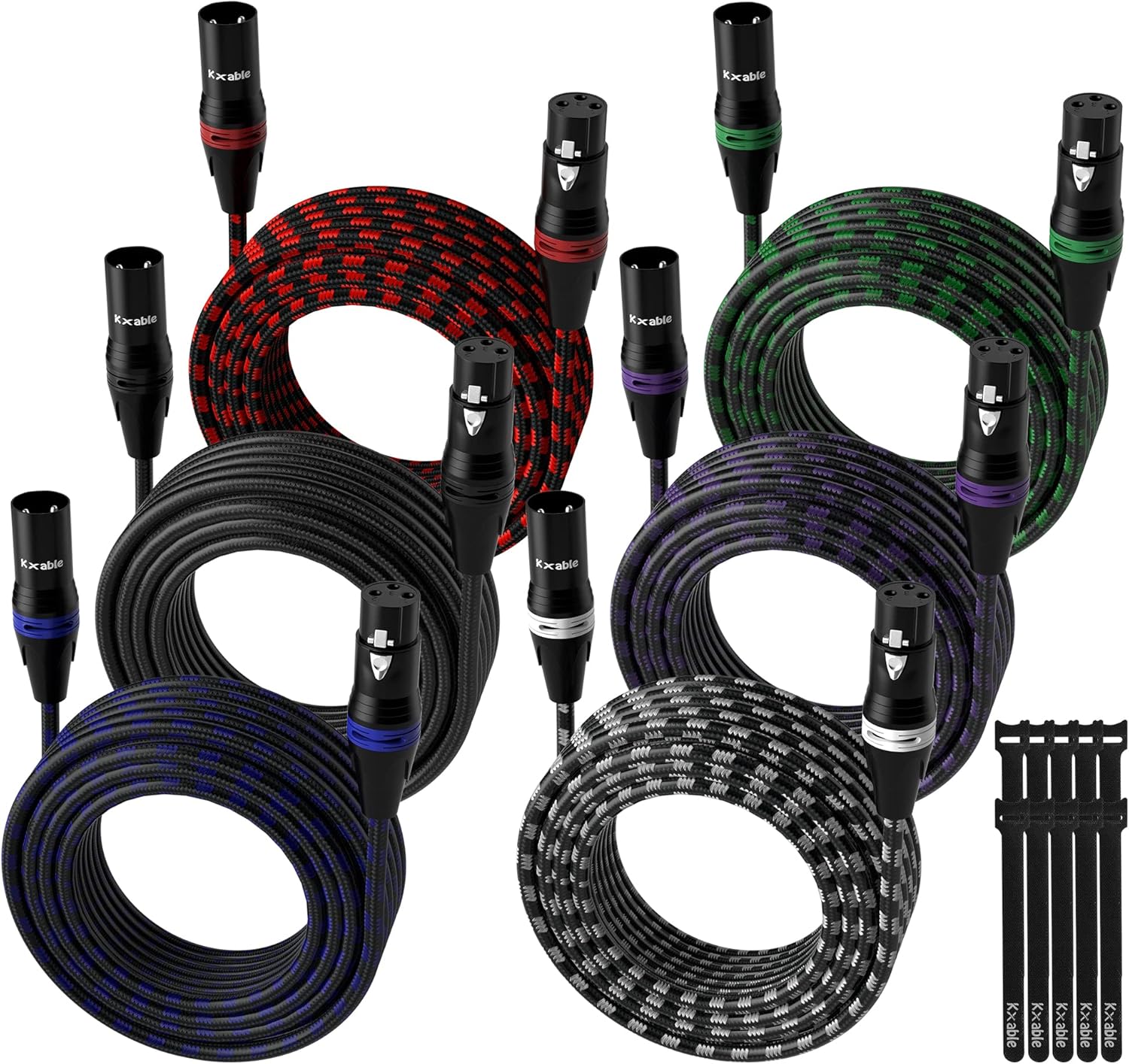 XLR マイクケーブル 6フィート トップ (6本パック マルチカラー) DMX