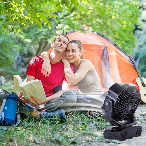 Miniatura 7 de Ventilador de campamento de 20000 mAh recargable con batería para exteriores, ventilador de tienda de campaña con luz y gancho, pivote de 270,