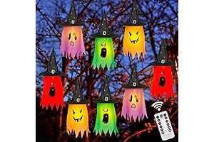 Twinkle Star Halloween 8pcs Witch Ghost Hats String Lights Halloween Indoor Outdoor