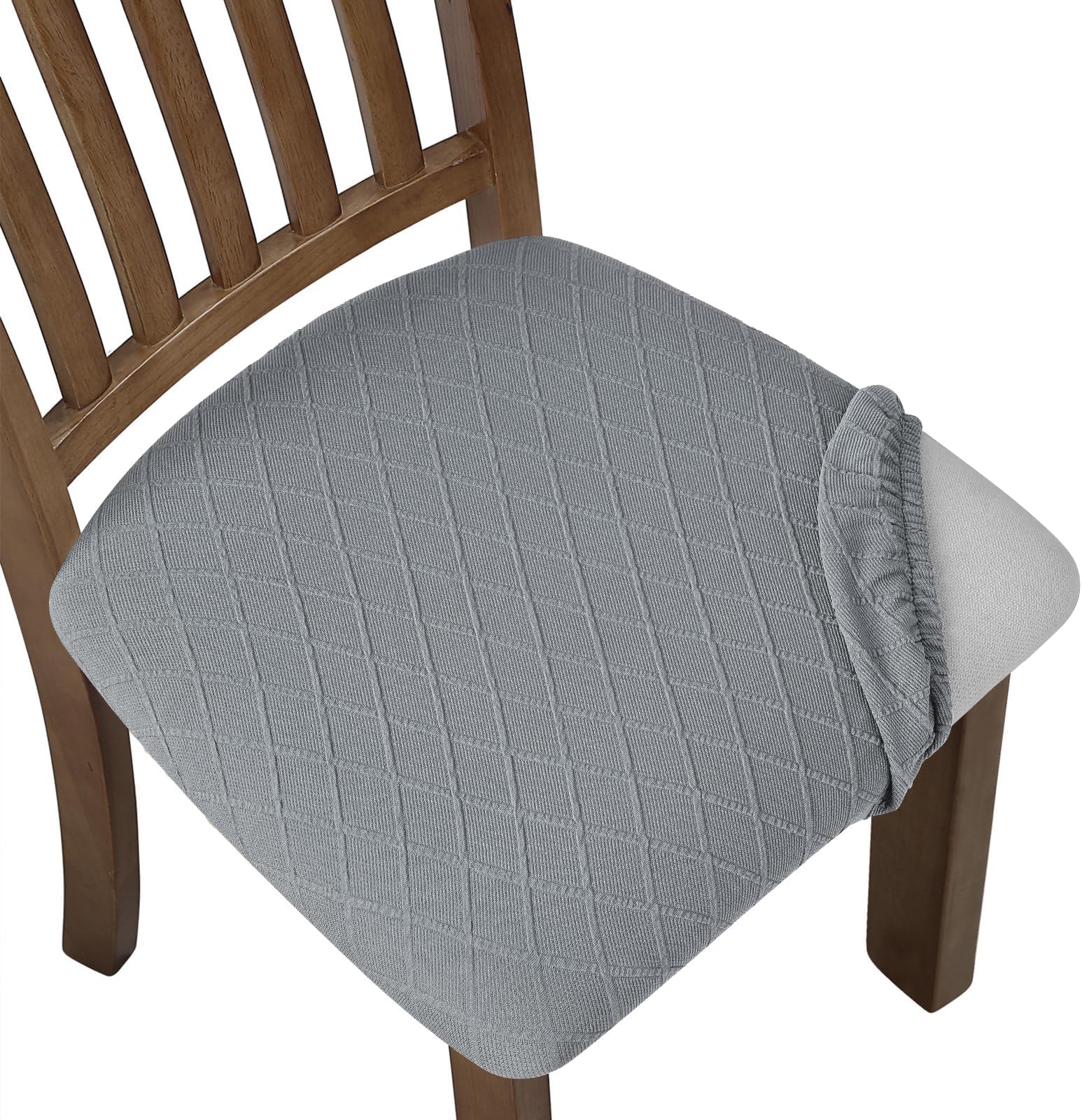 Fuloon Stretch Chair Seat Covers 6 PCS, Removable Washable Dining Chair Covers Anti-Dust Dining Room Seat Cushion Slipcovers (6, Light Grey)