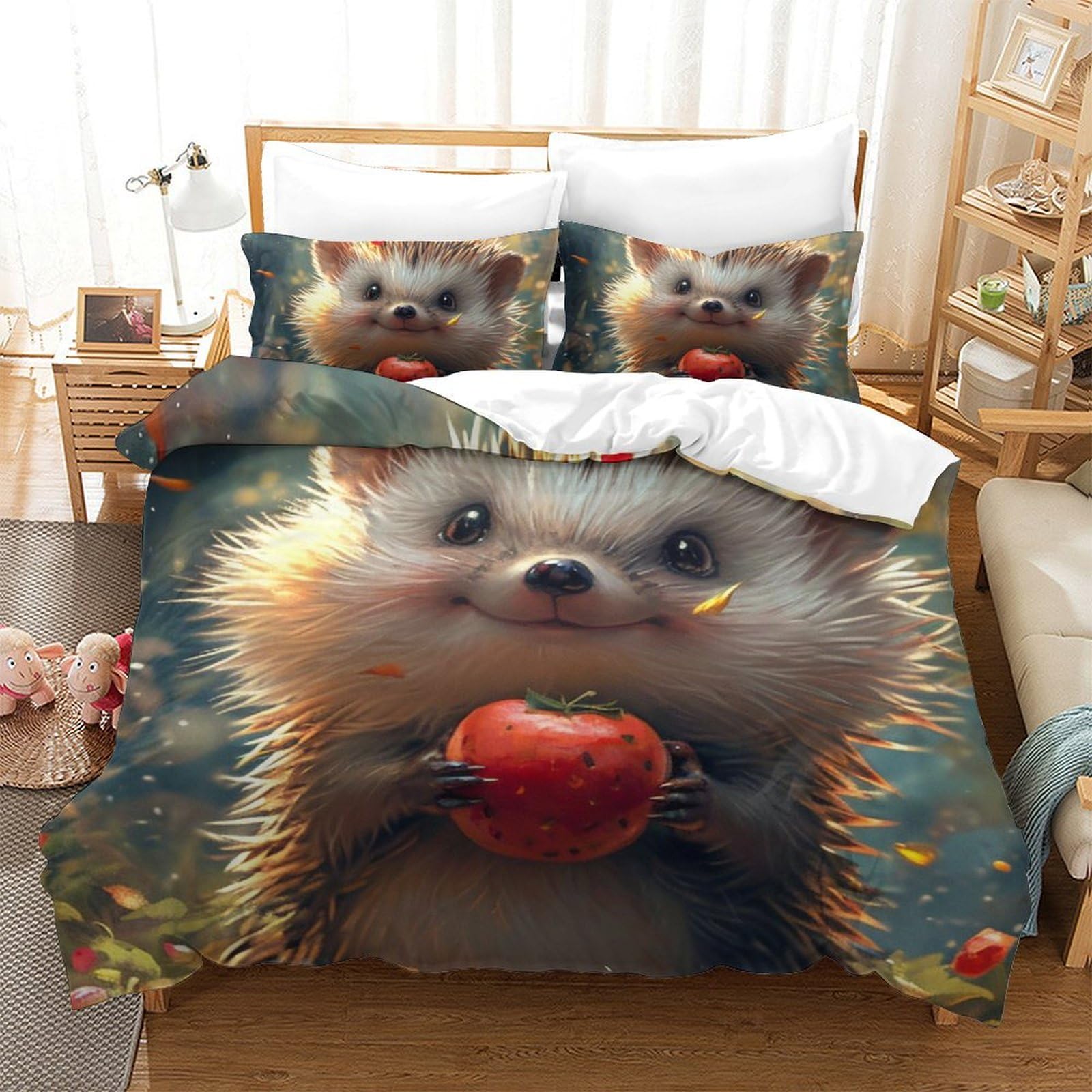 Housse de couette hérisson 3D 200x200 cm avec 2 taies d'oreiller
