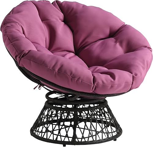 Miniatura 8 de OSP Home Furnishings - Silla Papasan de mimbre con giro de 360 grados, estructura blanca con cojín blanco Marco blanco con cojín blanco,Marco marrón