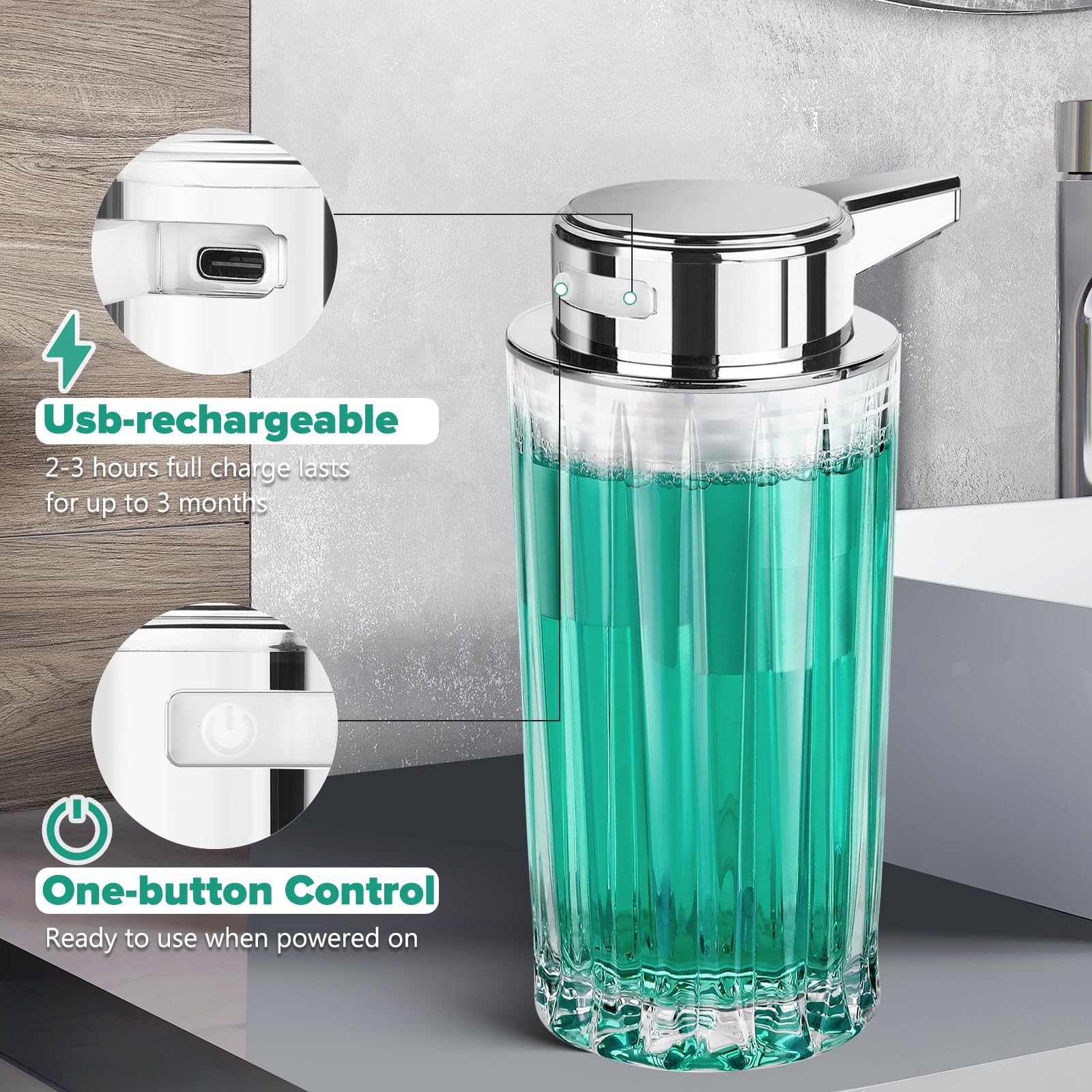 Blancel Dispenser automatico di sapone in vetro ricaricabile senza contatto