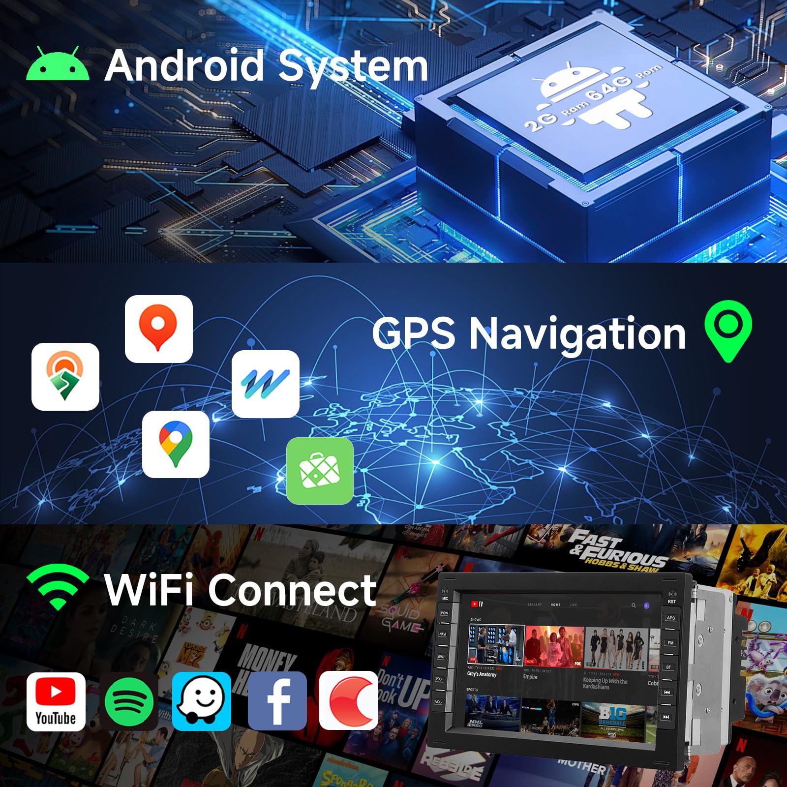 2G+64G Autoradio pour VW Passat Golf MK5 Transport Jetta Polo Touran Seat Sharan Skoda avec sans Fil Carplay, Hodozzy Ecran Tactile 7 Pouces Android Auto avec GPS WiFi Bluetooth FM/RDS/EQ/SWC+Caméra