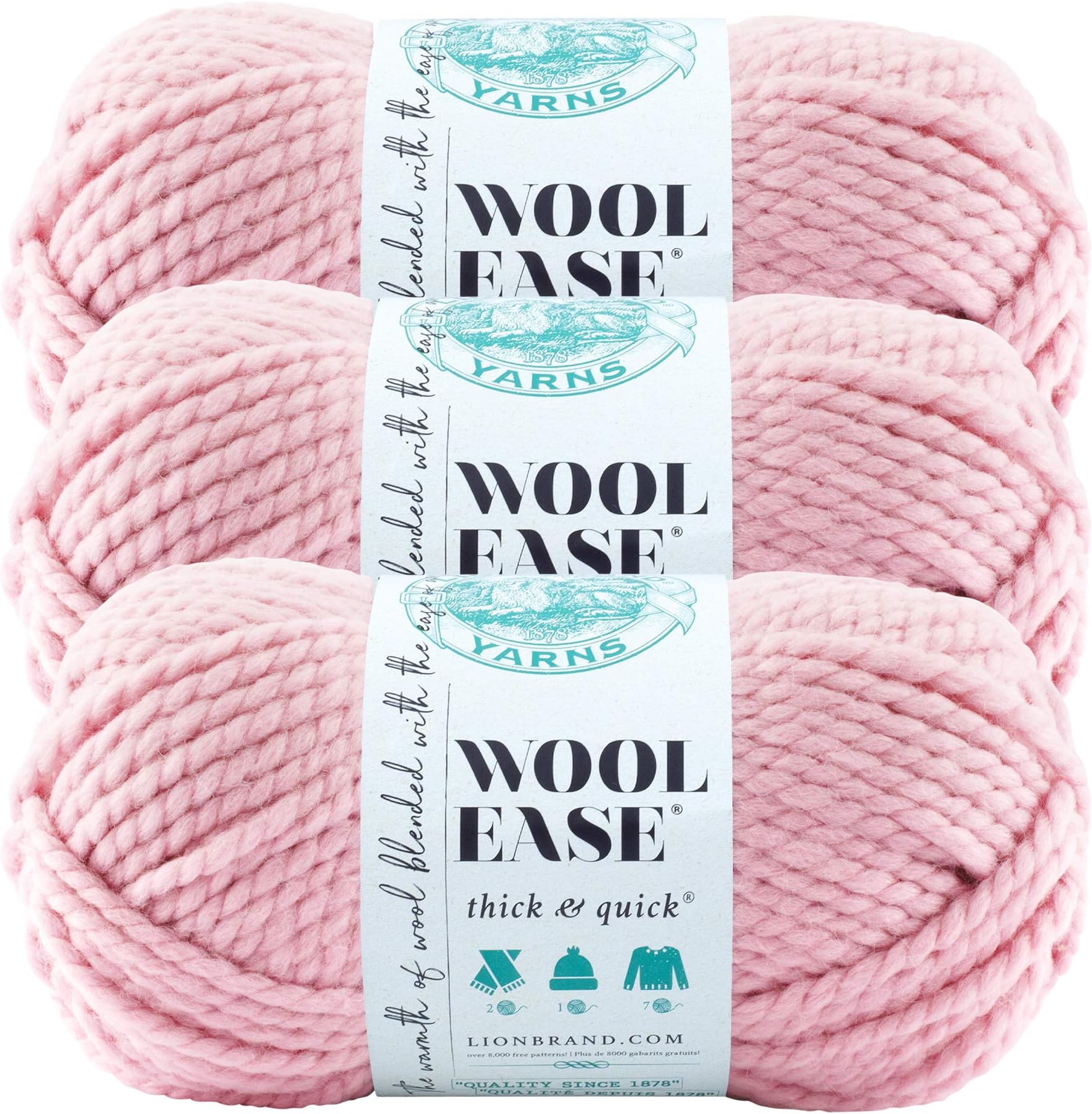 (3 Pack) Lion Brand Yarn 640-103D Wool-Ease Thick and Quick Yarn , 97 Meters, Blossom