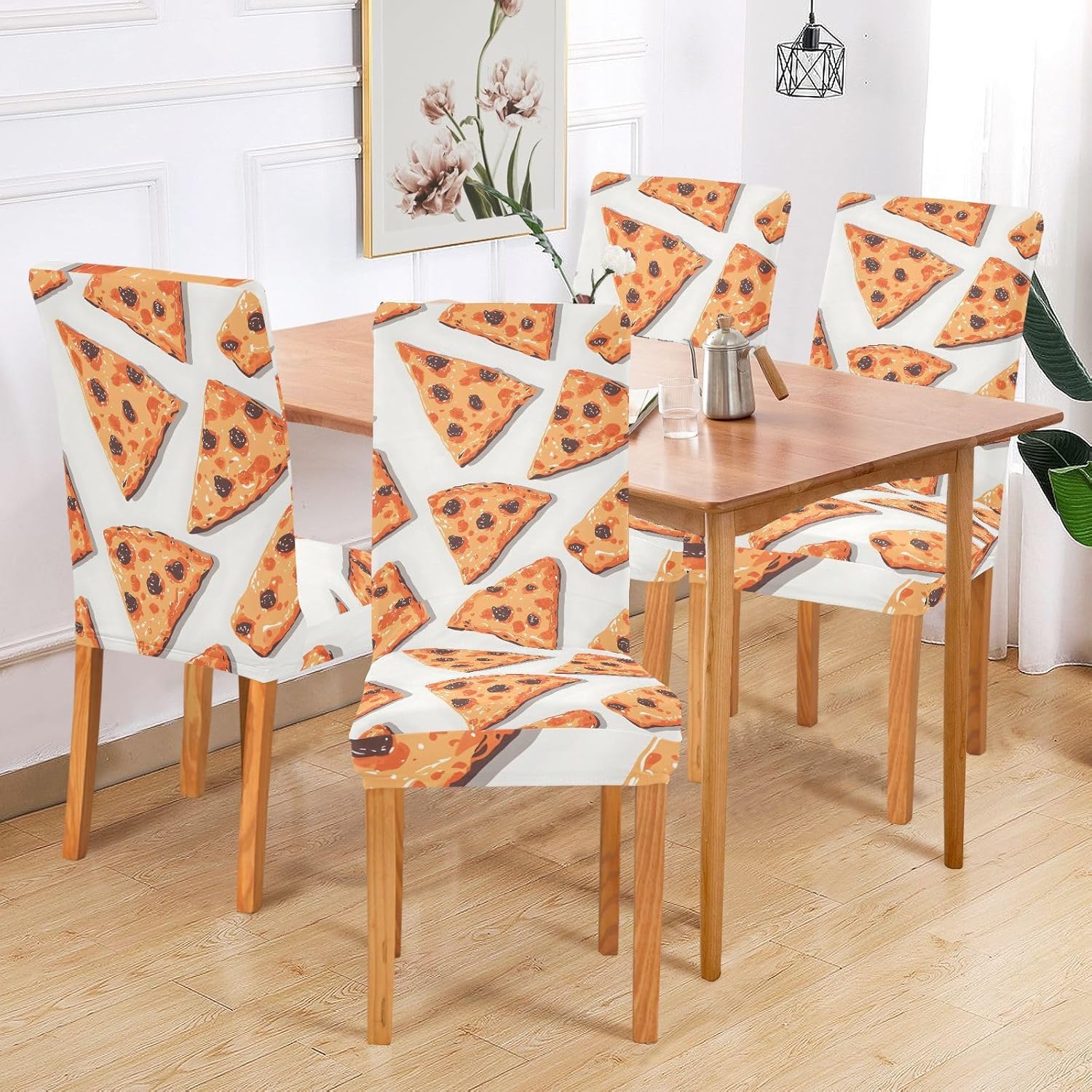 ALAZA Chair Covers for Dining Room, Pattern Tile Pizza Tile Pattern Stretch Chair Cover Sets Chair Protector Removable Washable for Ktichen Restaurant Hotel