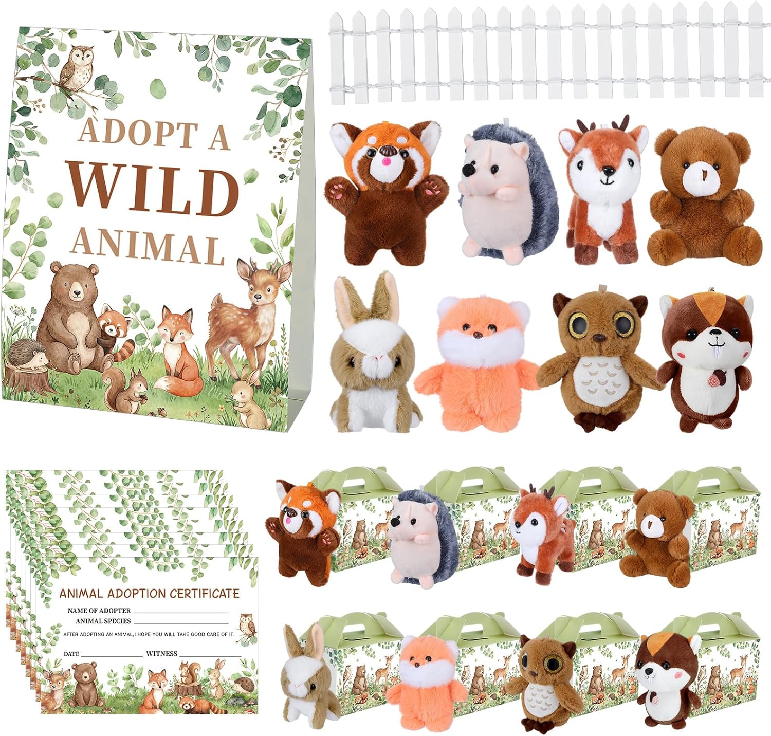Shappy 26 Pcs Adopt a Wild Animal Theme Party Favors Small Stuffed Plush Animal with Keyrings for Adopting a Pet Theme Party Supplies Birthday Decor Gifts