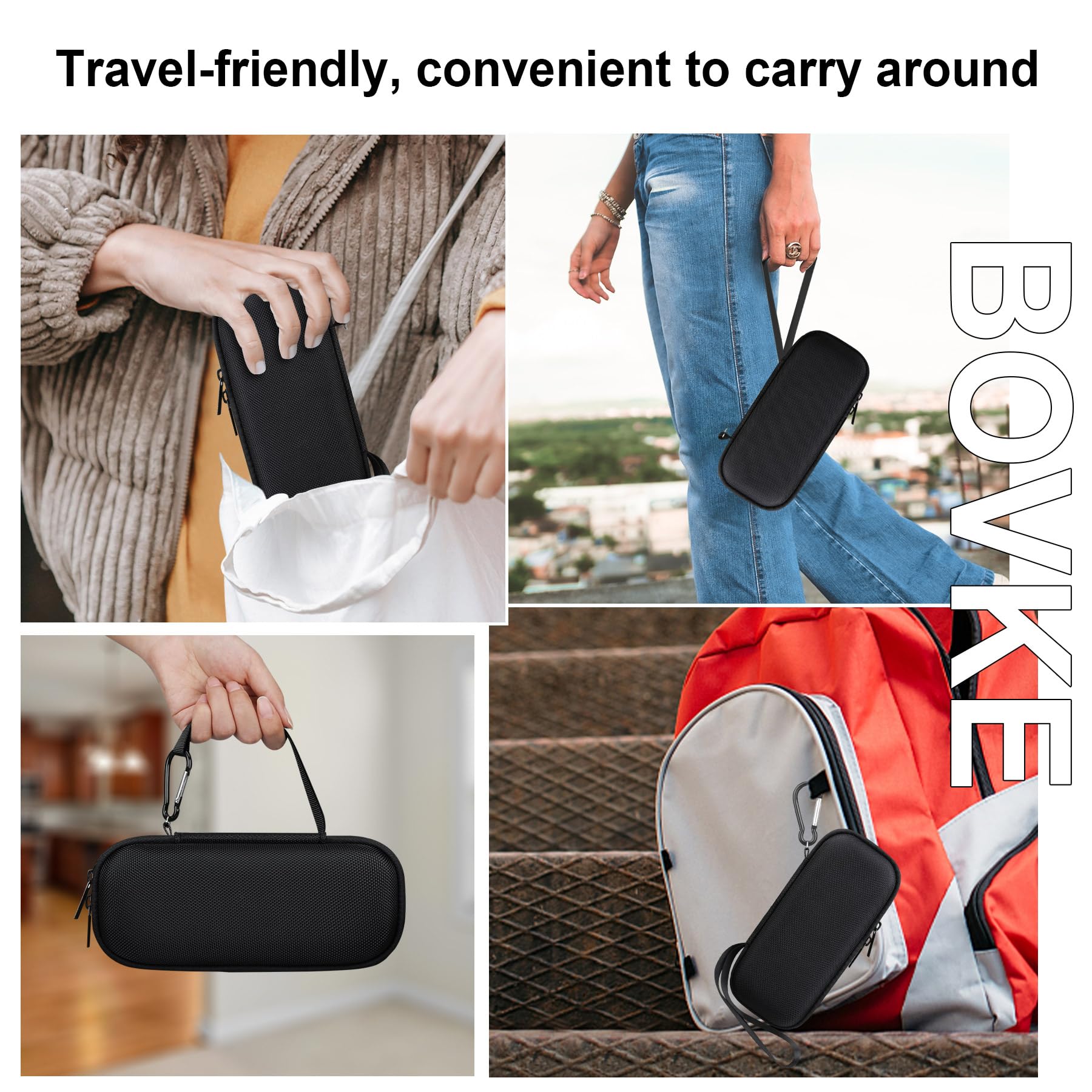 BOVKE Carrying Case Compatible with Sonos Roam 2 Portable Waterproof Bluetooth Wireless Speaker, Roam 2 Bluetooth Speaker Holder with Mesh Pocket for Charging Cables Accessories, Black+Black