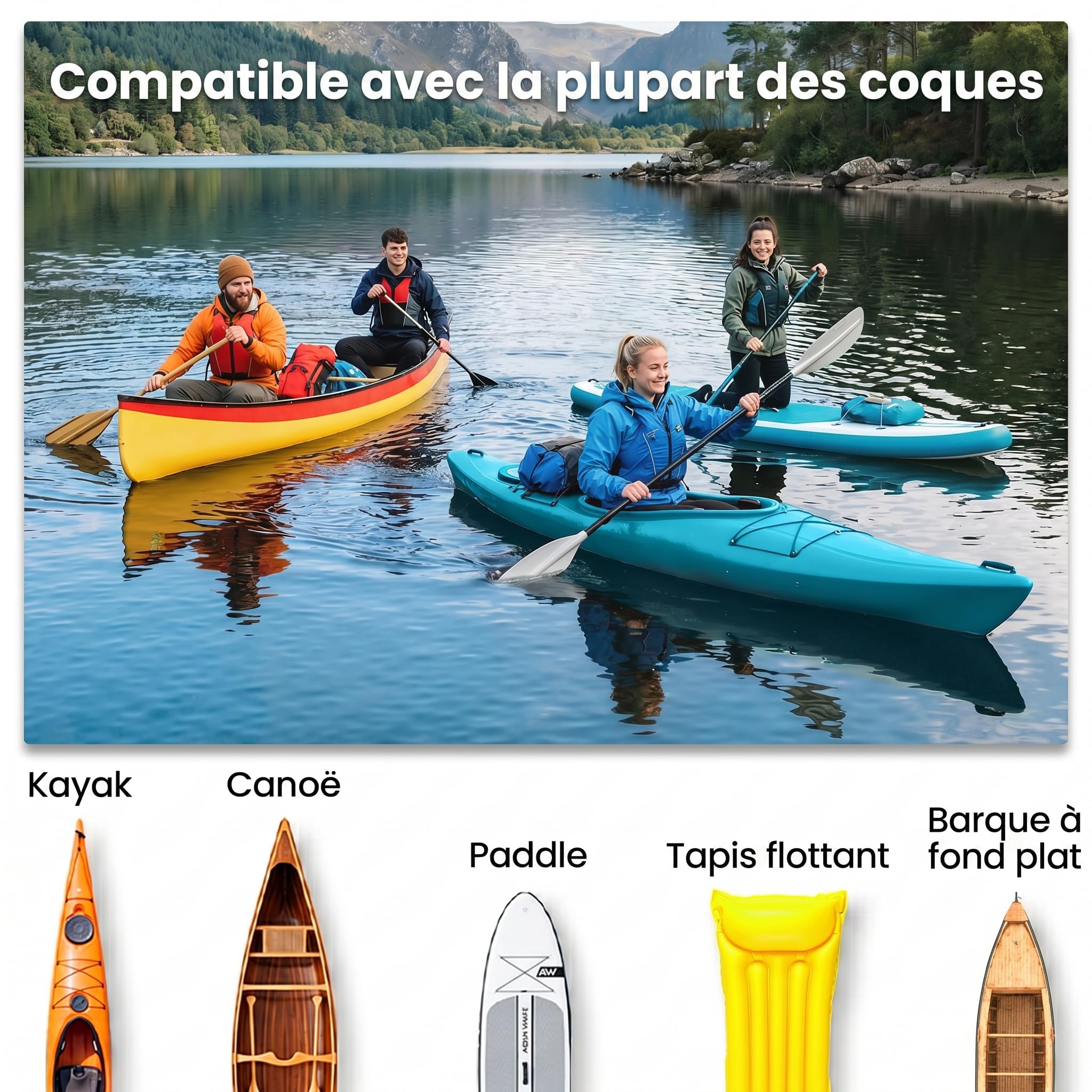 Outsunny Chariot Sit On Top Kayak Pliable, Chariot Kayak, Canoë, 70 Kg | Chariot de Transport, Pour Bateaux, Alu, Mousse Antidérapante
