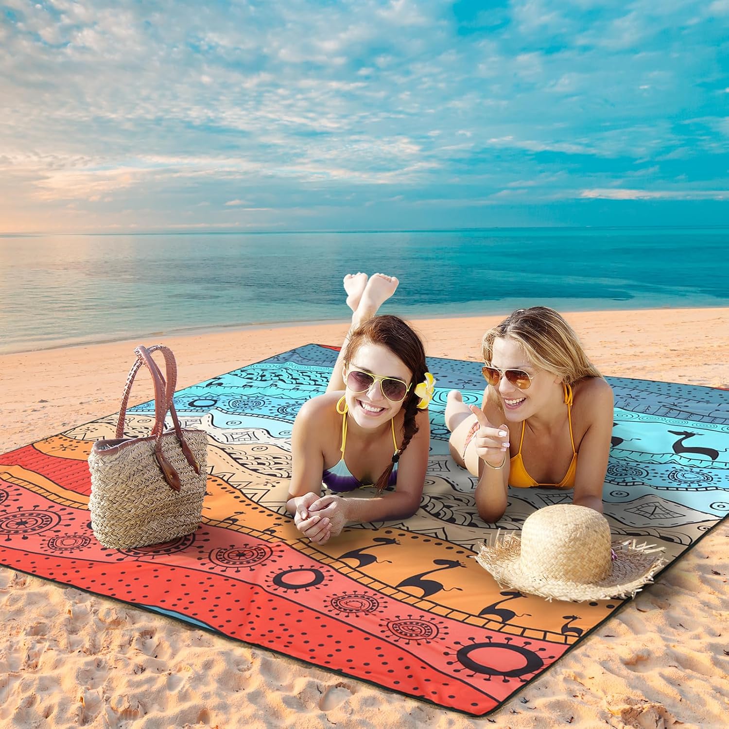 Beach Blanket, Sandproof Beach Mat, Waterproof Quick Drying Lightweight Outdoor Aztec Picnic Mat 79" X 83"/120"x108" for 2-8 Adults for Travel, Camping, Hiking - Image 8