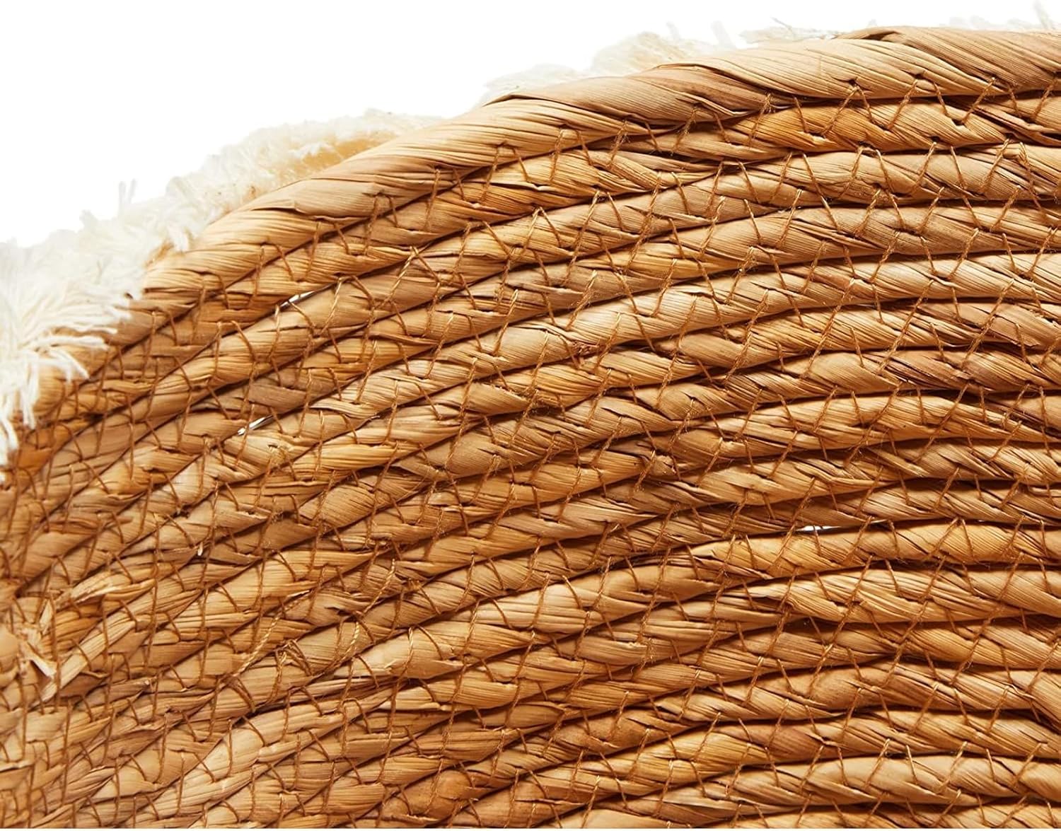 Boho Natural Woven Round Storage Baskets with Fringe, Set of 2