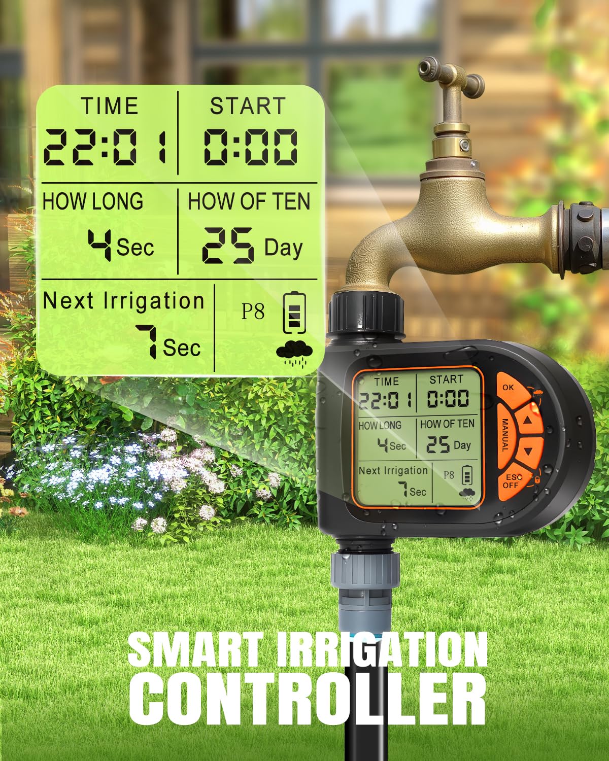 Breeze Touch Kit di irrigazione automatica a goccia da 30 m con timer da giardino, sistema di irrigazione da giardino per prato, kit di sistema di irrigazione a connettore rapido con timer dell'acqua