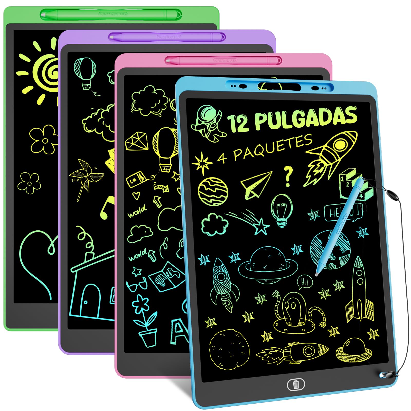 12 Pulgadas 2 Packs Tableta Escritura LCD Color, Electight Tablet Escritura Pantalla Colorido Infantil, Juguetes Educativo Niños con Borrable y Bloqueo Función, para el Hogar, Rosa+Azul — view 8