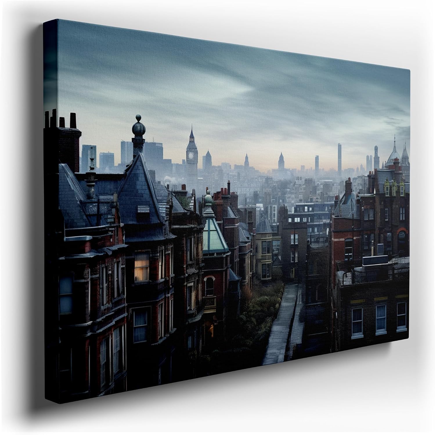 Canvas for Living room. Historic Charm Meets Modern Majesty in London's Moody Cityscape, 27 x 18 inch Canvas Wall Art - Mid Century Modern - Modern Home Decor