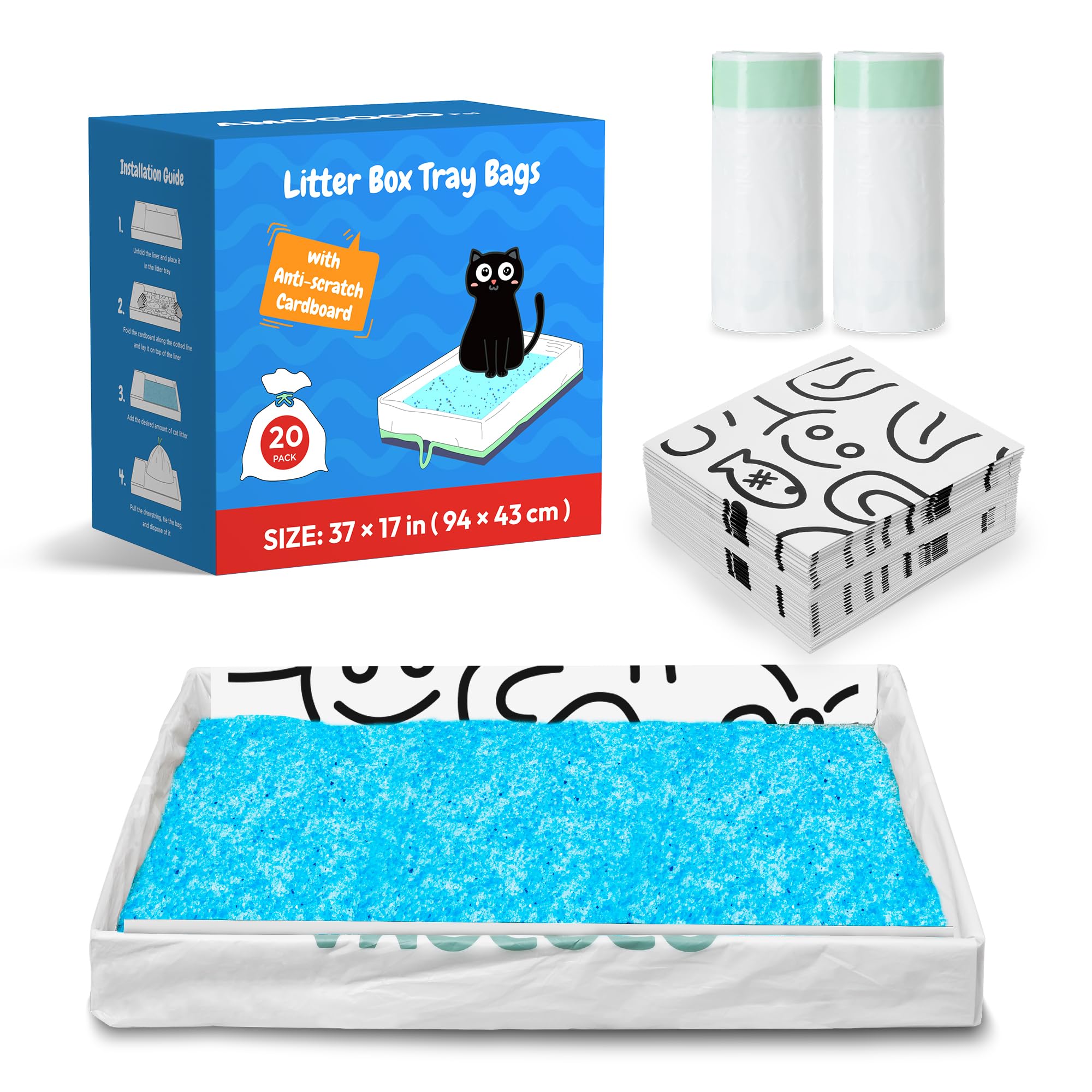 Paquete de 20 bolsas de arena para gatos, compatibles con el recambio de bandeja de arena de cristal PetSafe, con cartón antiarañazos, resistente, a prueba de fugas, forro grueso con