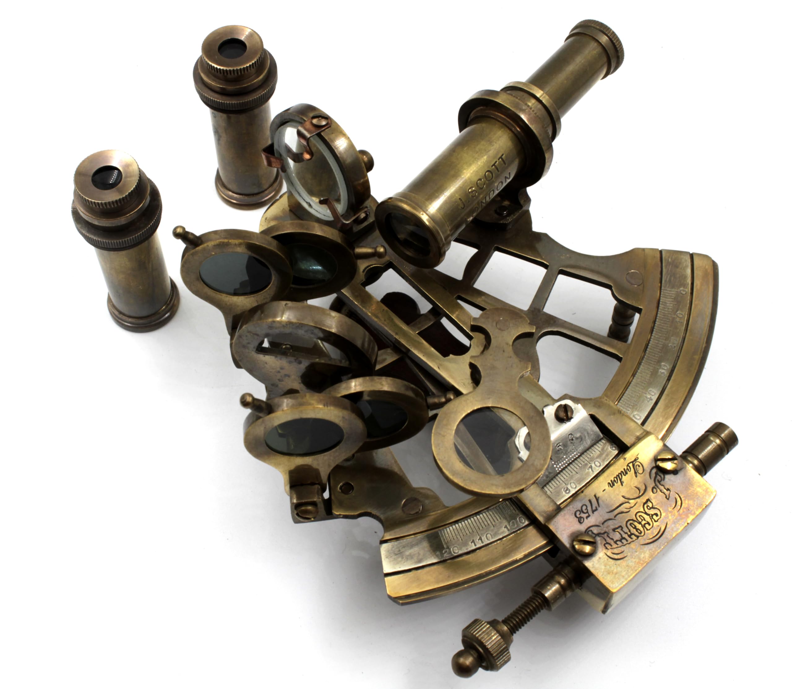 OCEAN REPLICAS J. Scott London Brass Ship History Sextant with Hardwood Box – Vintage Nautical Marine Navigation Instrument, Collectible Maritime Decor