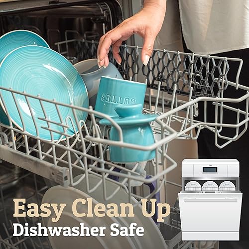 Vista 6 de PriorityChef Butter Crock with Lid with Water Line, Ceramic French Butter Dish to Leave On Counter, Turquoise Turquesa