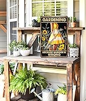 Vista 4 de Señal metálica divertida "Jardín porque el asesinato está mal": Regalo de jardín para mujer para decoración de jardín, patio y porche, 30.5 cm x 03
