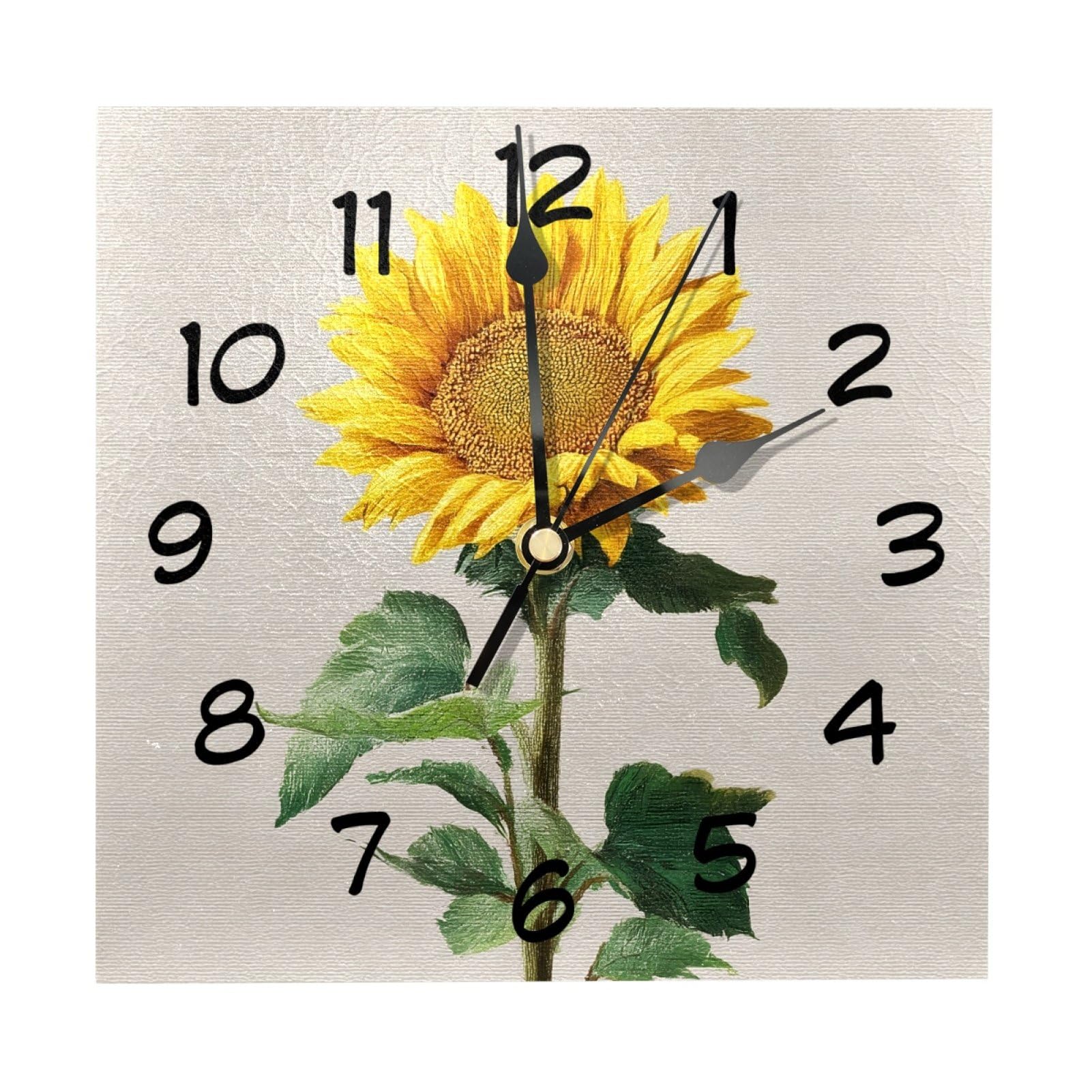 etoenbrc 8 Inch Square Wall Clock Silent Non-Ticking Sunflower Background Clock Battery Operated, Wooden Clock Decorative for Kitchen, Living Room Bedroom Office