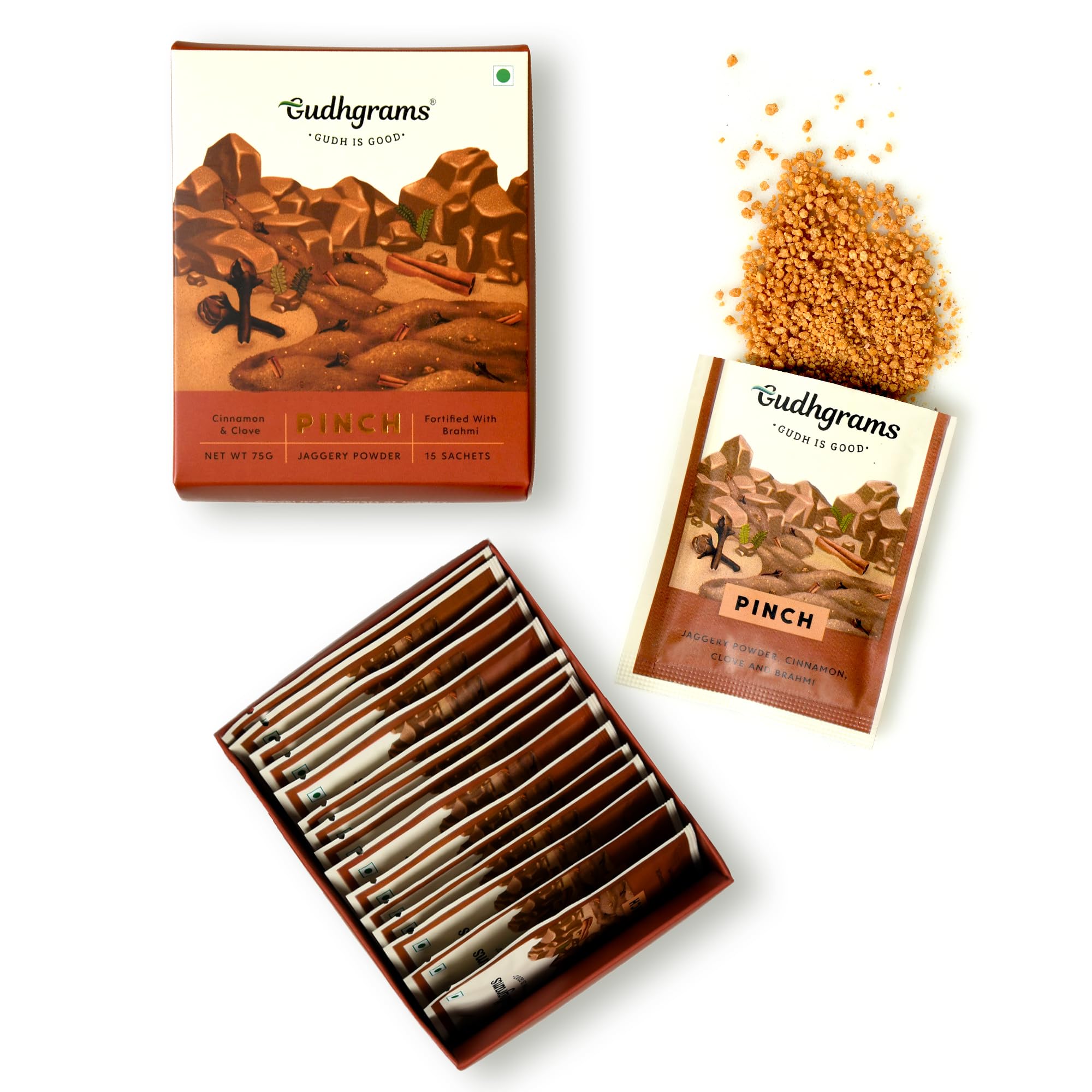 Gudhgrams - Mukhwas with Organic Jaggery (Gudh) | Cinnamon & Clove, Brahmi | Pack of 15 Sachets (75g) | After Meal Sweet | Sugar-Free Digestive Mouth Freshener (B0C7BWFLQF) Amazon Price History, Amazon Price Tracker